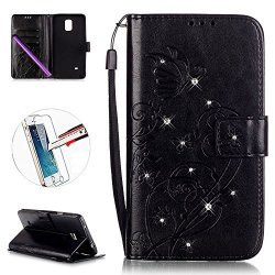 Samsung Galaxy Note 4 Case Card Slot Kickstand - Isadenser Embossed Pu Leather Wallet Case For Samsung Galaxy Note 4 + 1PCS Tempered Glass Screen