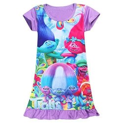 Kidhf Trolls Comfy Loose Fit Pajamas Girls Printed Princess Dress Purple 100 3-4Y