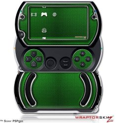 Carbon Fiber Green And Chrome - Decal Style Skins Fits Sony Pspgo