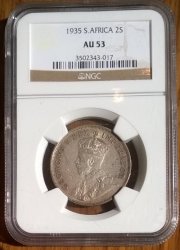 1935 Sa Silver 2 Shilling Ngc Graded Au 53 Herns Value In Ef R10 000.00