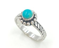 Good Supplier Corp. Rhodium Plated Sterling Silver Bali Band Ring With Genuine Turquoise 8