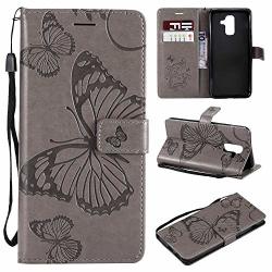 Galaxy A6 Plus Case Unextati Galaxy A6 Plus Flip Folio Pu Leather Wallet Case With Magnetic Closure For Samsung Galaxy A6 Plus Gray 5
