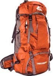 60L Water Resistant Camping Backpack With Rain Cover Orange