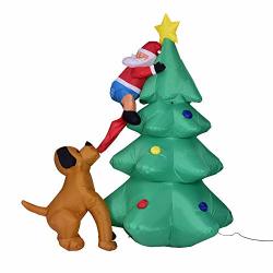Callm Inflatable Santa Claus Climbing Christmas Tree Chased Dog LED Lights Yard Decor For Wonderful Festival