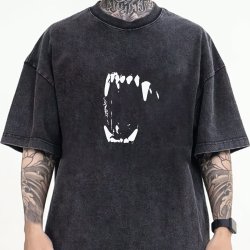 Fangs Print Men's Crew Neck Fashionable Short Sleeve Sports T-Shirt Comfortable And Versatile For Summer And Spring Athletic Style Comfort Fit T-Shirt As Gifts