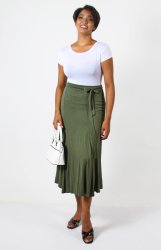 Plain Viscose Panel Skirt - Olive - Olive 44