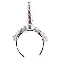 Mwfus Flower Unicorn Horn Hair Hoop Birthday Cosplay Party Headband Headdress Decorative