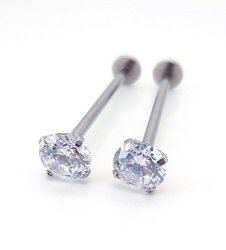 14 16 19MM Cheek Piercing Dimple Maker Clear Cubic Zirconia Barbell 316L Surgical Steel Cartilage 16G 19MM Length 5MM Stone
