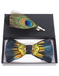 Handmade Jemygins Feather And Leather Bow Tie Pre-tied Bowtie And Brooch Sets For Men 4