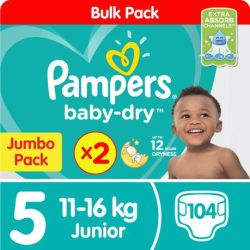 Pampers Active Baby 104 Nappies Size 5 Jumbo Twin Pack
