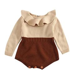 0-3 Months, Brown Gallity Newborn Baby Girls Cute Knitted Sweater Romper Doll Collar Long Sleeve One-Piece Jumpsuit Bodysuit Autumn Winter Clothes Outfits