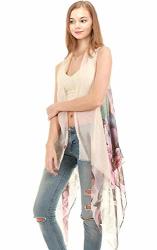 Ccfw Various Pattern Printed Long Scarf Vest With Uneven Hem Animal Paisley Beige Floral One Size