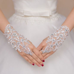 Absolutely Gorgeous" - Sequins And Rhinestone Fingerless Lace Gloves