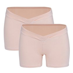 Maternal Low Waist Briefs U-shaped Belly Support Cotton Underpants 2 Pcs Beige M