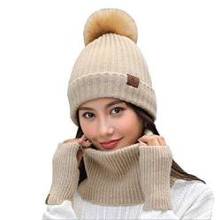 Joyebuy 3 Pcs Women Lady Fashion Warm Knitted Hat Gloves And Scarf Winter Set Pink