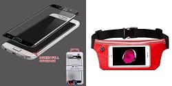 Combo Pack Full Coverage Tempered Glass Screen Protector black For Samsung G925 Galaxy S6 Edge And Red Sports Activity Waist Pack Pocket Belt For Apple