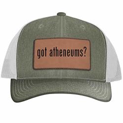 Got Atheneums? - Leather Dark Brown Patch Engraved Trucker Hat Heatherwhite One Size