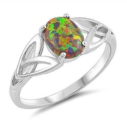 The Ice Empire Jewelry, LLC Sterling Silver Black Mystic Fire Lab Opal Oval Celtic Ring 5-9 8