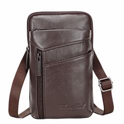 Hebetag Leather Belt Waist Bag For Men Small Messenger Shoulder Bag Crossbody Pouch For Travel Hiking Camping Outdoor Brown