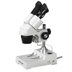 Amscope SE306R-P-LED Forward-mounted Binocular Stereo Microscope WF10X Eyepieces 20X And 40X Magnification 2X And 4X Objectives Upper And Lower LED Lighting Reversible Black white Stage