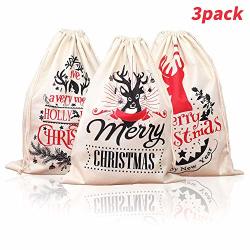 Ybb 3PCS Santa Sacks Burlap Bags Extra Large Size Santa Bags With Drawstring For Kids Xmas Presents Storage 19 X 27 Inch