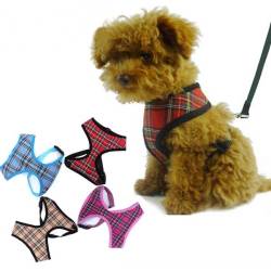 Lovely Adjustable Soft Tartan Mesh Puppy Dog Harness Air Mesh Dog Harness