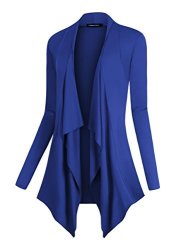 Urban Coco Women's Drape Front Open Cardigan Long Sleeve Irregular Hem L Royal Blue