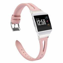 Wearlizer Compatible For Fitbit Ionic Bands Women Men Genuine Leather Replacement Band Bracelet Compatible With Fitbit Ionic Small Large Pink