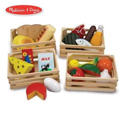 Melissa & Doug Food Groups - 21 Hand-painted Wooden Pieces And 4 Crates - Food Groups And Grocery Cans