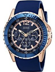 Guess Men's U0485g1 Rose Gold-tone Watch With Blue Silicone Band