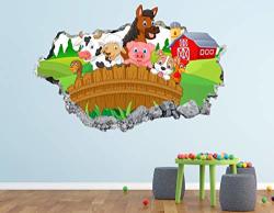 West Mountain Farm Animals Wall Decal Art Decor 3D Smashed Playroom Sticker Mural Kids Nursery Room Custom Gift BL93 70" W X 40" H