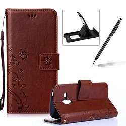 Wallet Leather Case For Galaxy S3 MINI Book Style Pu Leather Case For Galaxy S3 MINI Herzzer Retro Brown Butterfly Flower Pattern Flip Fold