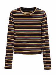 Milumia Women's Casual Striped Ribbed Tee Knit Crop Top Xs us 0 A-MULTI-1