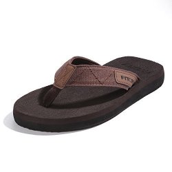 Fitory Men's Flip-flops Thongs Sandals Comfort Slippers For Beach Brown Size 9