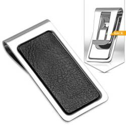 Steel Money Clip With Black Leather