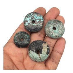 0.8"-1.1" 4PIECES Lot 31.3G Donut Natural Hubei Turquoise Gemstones Saucer Discs Pendant MSP83
