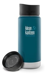 Klean Kanteen Wide Mouth Insulated Water Bottle With Loop Cap And Cafe Cap - 16 Ounce Neptune Blue