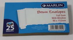 Marlin Brown Full Gum Window Envelopes - 25