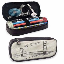 Usa Pencil Case Simple Vintage Sketch Bridge For Pens Pencil Samsung Stylus Tools USB Cable And Other Accessories 8"X3.5'X1.5'