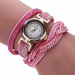 Cliramer Luxury Quartz Crystal Gold Bracelet Dial Ladies Wrist Watches Leather Band Watch And Bracelet Set-valentine's Day Pink