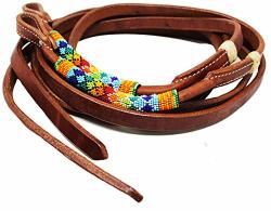 Challenger Horse Western Harness Leather Split Reins Beaded Overlay Ends Rainbow 66RT18
