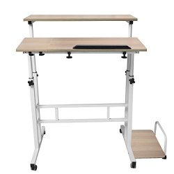 Adjustable Mobile Computer Desk - Rolling Laptop Table Cart - Stand Up sitting Desks Height Adjustable With Keyboard Tray And 4 Caster Wheels Yellow 31.5 11.8 Inch