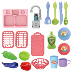 19 Pieces Electric Dishwasher With Circulating Outflow Water Toy For Kids