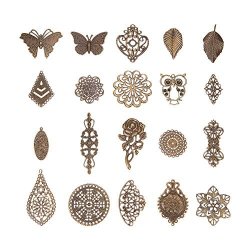 PH PandaHall 120PCS20 Style Antique Bronze Nickel Free Iron Filigree Findings Connectors Charms Pendants Metal Embellishments For Diy Hairpin Headwear Earring Jewelry Making