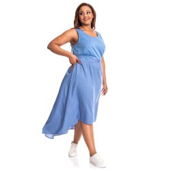 Donnay Plus Size Fit & Flare Tiered Babydoll Dress - Blue