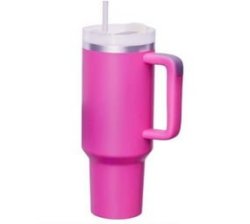 Tumbler With Handle Straw Lid Stainless Steel Travel Mug Water Bottle - Hot Pink