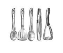 Jamie Oliver 5PC Essential Utensil Set -  1 X Slotted Spoon 1 X Slotted Turner 1 X Serving Spoon 1 X Tongs 1 X