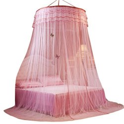 La Vogue Bed Nets King Size Round Hoop Mosquito Bed Canopy Queen Size Full Coverage Pink 