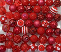 20MM Bulk Mix Of 52 Red Chunky Bubblegum Beads 11 Styles Acrylic Gumball Beads Lot
