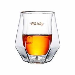 Jfs Crystal Whiskey Glasses Whiskey Creative Double Wall Whiskey Glass - For Drinking Bourbon Cognac Irish Whisky -for Men & Women 2 Pcs B